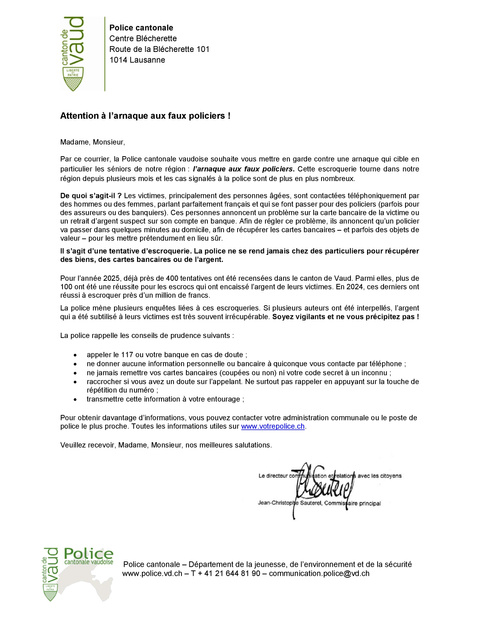 Communiqué police cantonale