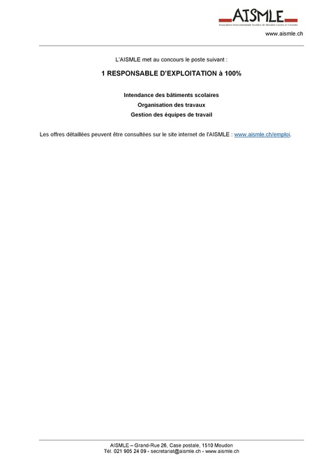 Annonce restreinte Responsable d'exploitation Annonce restreinte Responsable d'exploitation