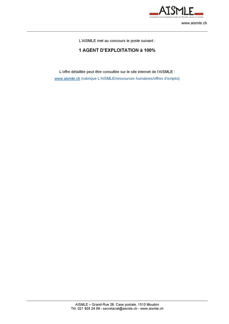 Annonce restreinte Agent d'exploitation Annonce restreinte Agent d'exploitation