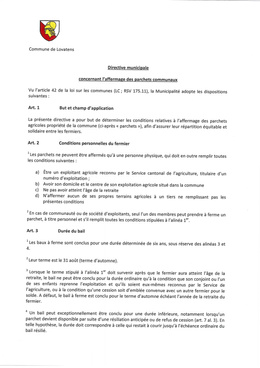 Directive sur l'affermage des parchets communaux